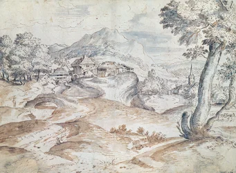 Bosrijk landschap met dorp en kerk